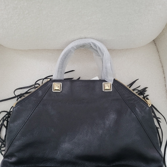 Rebecca Minkoff Fringe Satchel Rylan Hobo Mediu Blak With Gold Studs - Picture 2 of 7